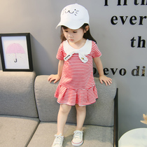 Mai Qi Bear Girls Summer Dress Childrens short-sleeved skirt Infant female baby 2021 new foreign summer