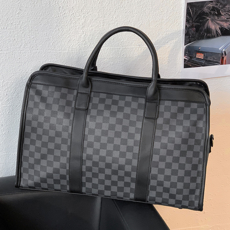 Hong Kong Tidal Card Fashion Large Capacity Plaid Handbag Han Version Men's Diagonal Satchel Travel Bag Short Luggage Bag Man