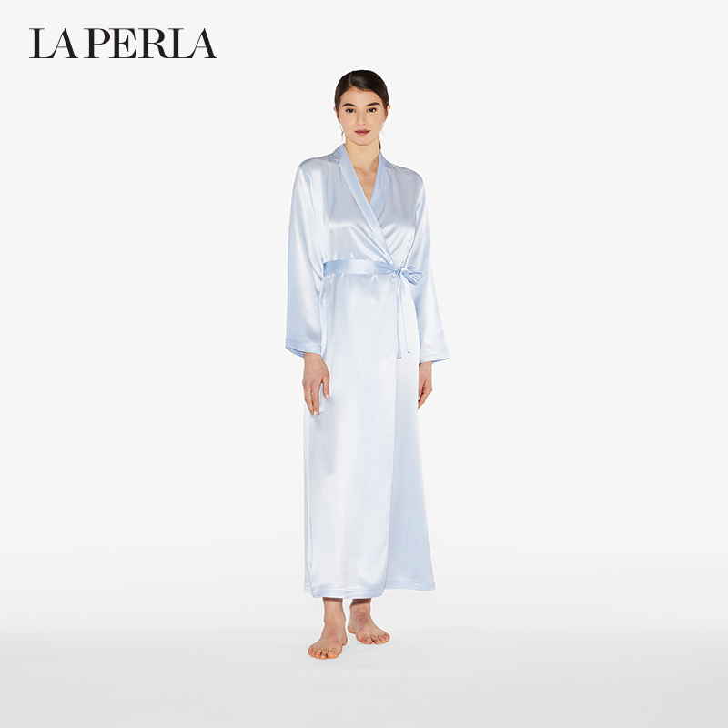 LA PERLA LADY SILK ELEGANT GENUINE SILK LACE LONG STYLE SLEEPING ROBE JACKET OUTSIDE-Taobao