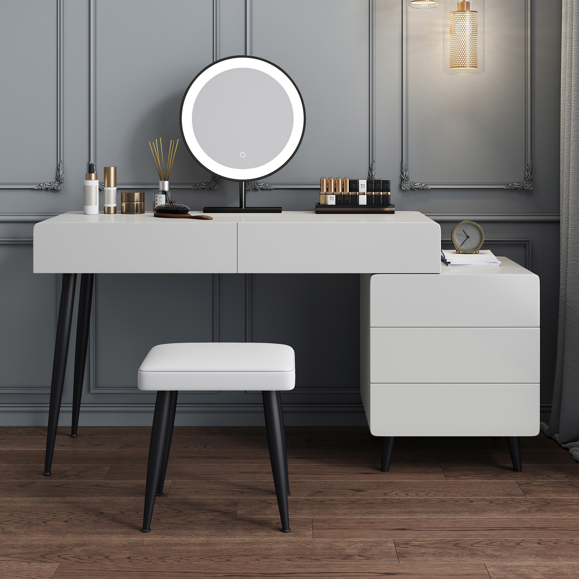 Light luxury paint dresser bedroom modern minimal collection cabinet minimal packing red makeup table with intelligent mirror