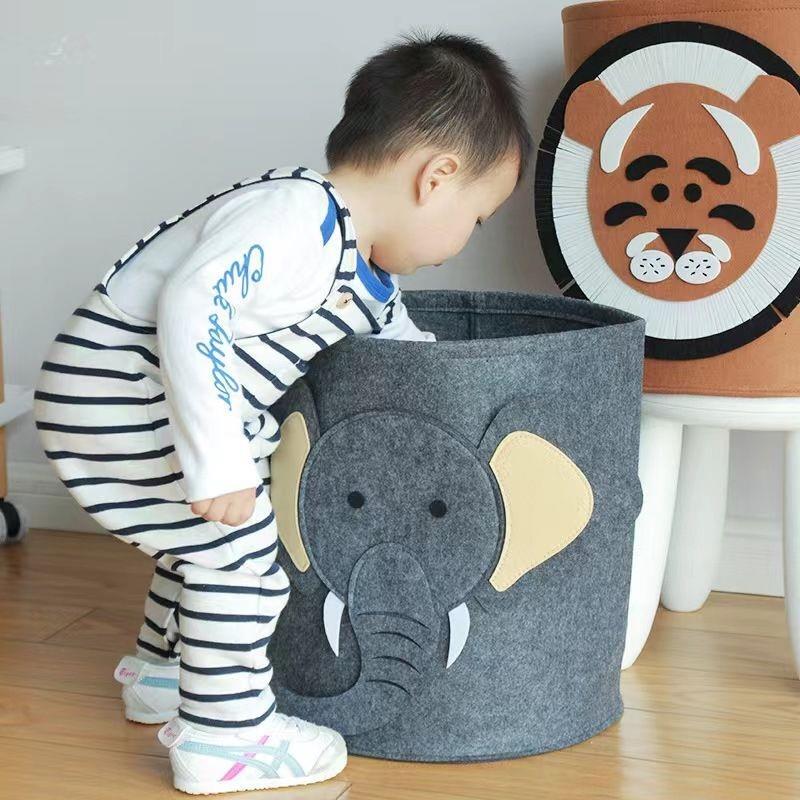 Felt Cartoon Storage Bucket Children's Toy Storage Basket Elephant Lion Storage Cylinder Fun Little House Storage Box
