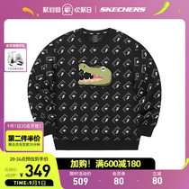 Skechers Scheckie Burst Laughing Monster series Mens and womens autumn and winter knitted weavers with velvet long sleeves full of printed blouses