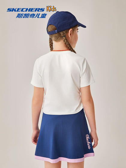 斯凯奇2025春季新品童装亲子装t恤短袖圆领女款修身缤纷休闲系列