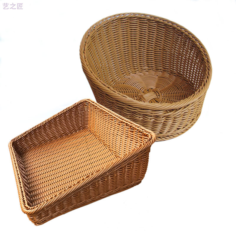 Pitched Water Fruit Basket Trapezoidal Containing Basket Imitation Vine Woven Basket Supermarket Display Basket bread snacks containing basket plastic