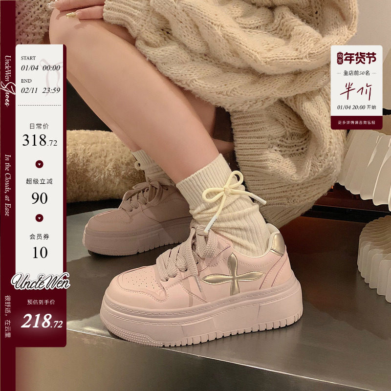Повседневная обувь на толстой подошве "Uncle Wen" miu pink gold label, женская обувь на толстой подошве, осень 2025, спортивная универсальная обувь белого цвета, кроссовки Изображение 1