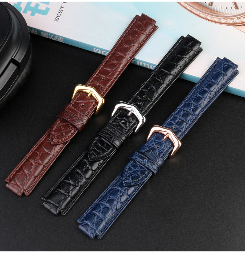 Cinturino Orologio 12mm Pelle Blu Scuro Grana Coccodrillo - Fibbia Argento - Foto 3