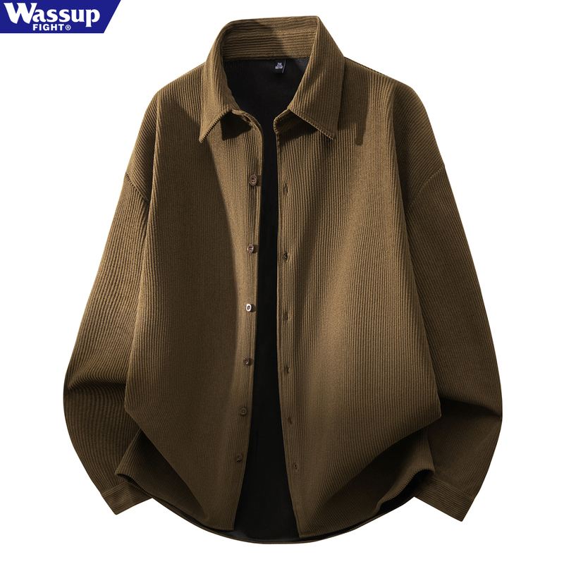 Wassup American Retro Corduroy Shirt Men's Spring, Autumn and Winter Long-Sleeved Loose Lapel Cardigan Jacket Casual Shirt
