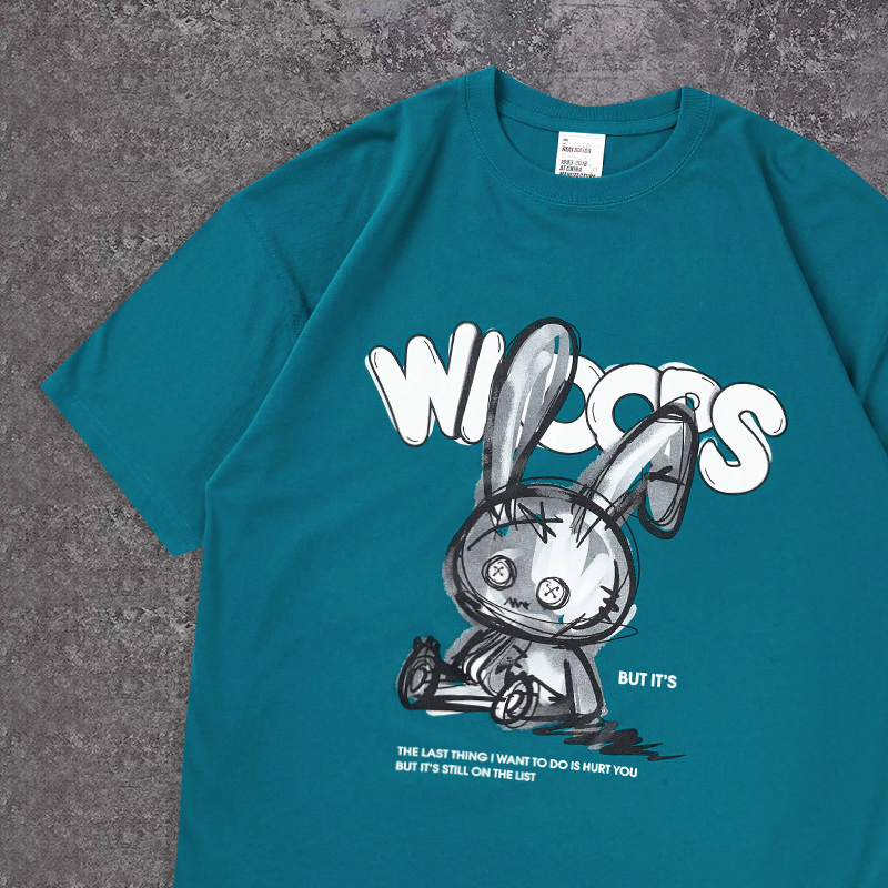 Male Fashion Summer Easy Harbor Wind Graffiti Rabbit Personality Fashion American Tidal Wave short sleeve T-shirt male hip hop blouse surge