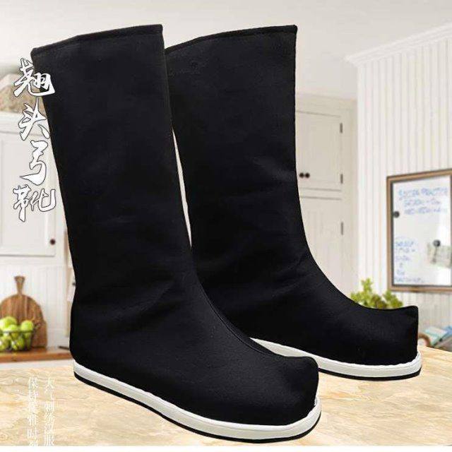 Hanfu boots men's and women's same style thousand-layer bottom antiquity Ming system warped head shoes inner heightening retro mid-tube soap boots official boots