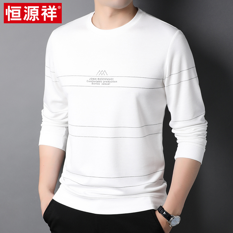 Hengyuanxiang autumn thin thick cotton T-print round neck long-sleeved T-shirt loose casual pullover bottoming shirt all-match top