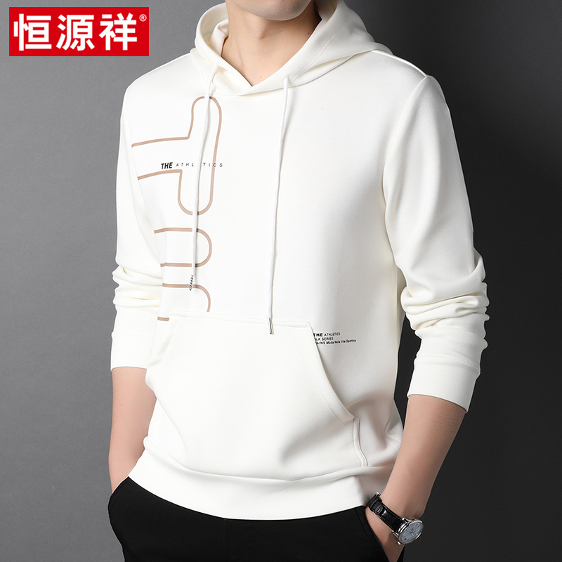 Hengyuanxiang round neck hooded sweater men's 2021 spring and autumn new print long-sleeved loose trendy casual bottoming shirt