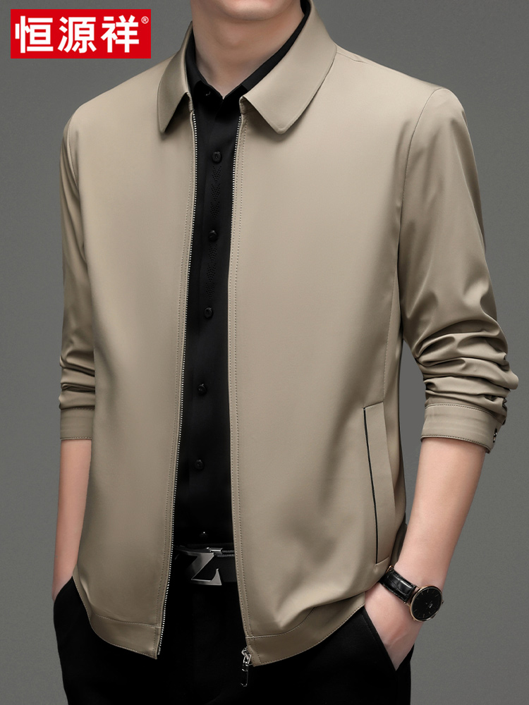 Hengyuanxiang middle-aged dad jacket men's 2021 autumn new lapel solid color lapel business middle-aged and elderly jacket men