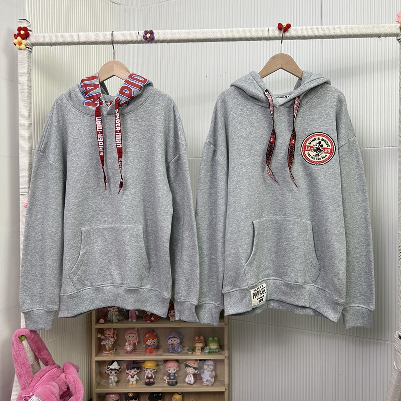 Original Macy's Co-Branded Marvel Style Fleece-Lined Cotton Gray Loose-Fit Versatile Hoodie