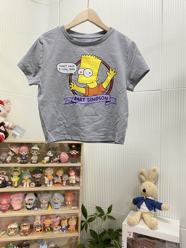 Q2-3 American Style Spicy Girl Style 95% Cotton Simpson Y2K Sweet and Spicy Loose Fit Age-Reducing Versatile High-End Gray Crew Neck Top