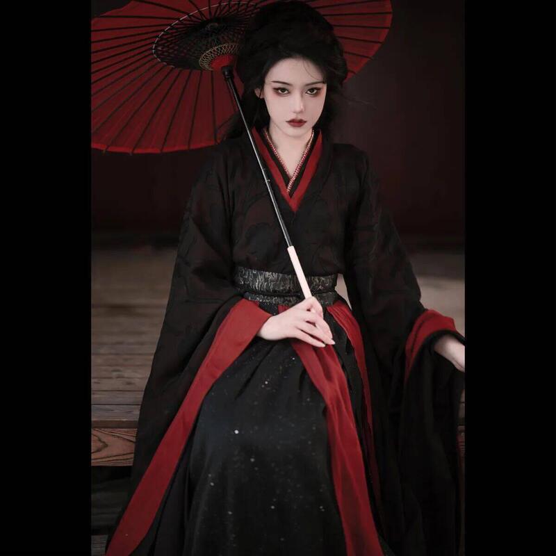 New Style Wei and Jin Dynasty Style Black Double-Layer Women's Ancient Costume Hanfu Set for Spring, Summer, Autumn and Winter, Based on the Restoration of the Tomb of the Southern and Northern Dynasties