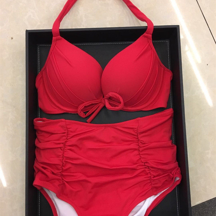 Sexy high-waisted swimsuit black red two-style swimsuit with a small breasted breast and a bikini woman