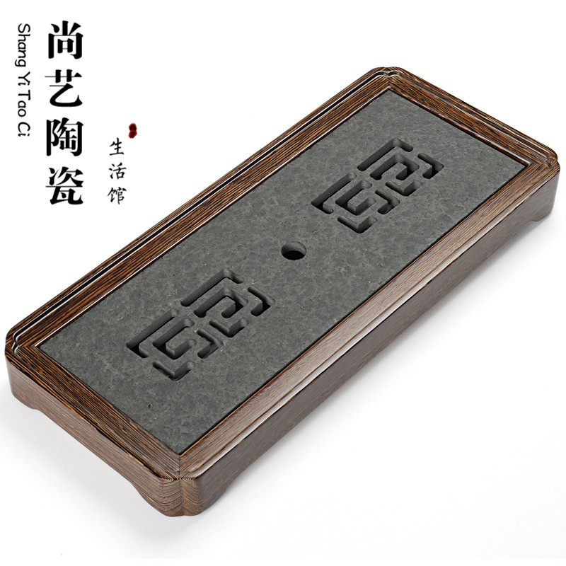 Chicken Wings Wood Tea Tray Home Solid Wood Tea Seau Gold Stone Tea Table Drain Water Storage Type Kongfu Tea Furniture Set Whole Block
