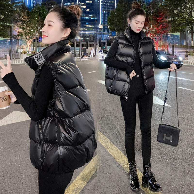 Down vest women's autumn/winter 2021 new Korean version of the plus-size black glossy outer wearing vest short jacket tide