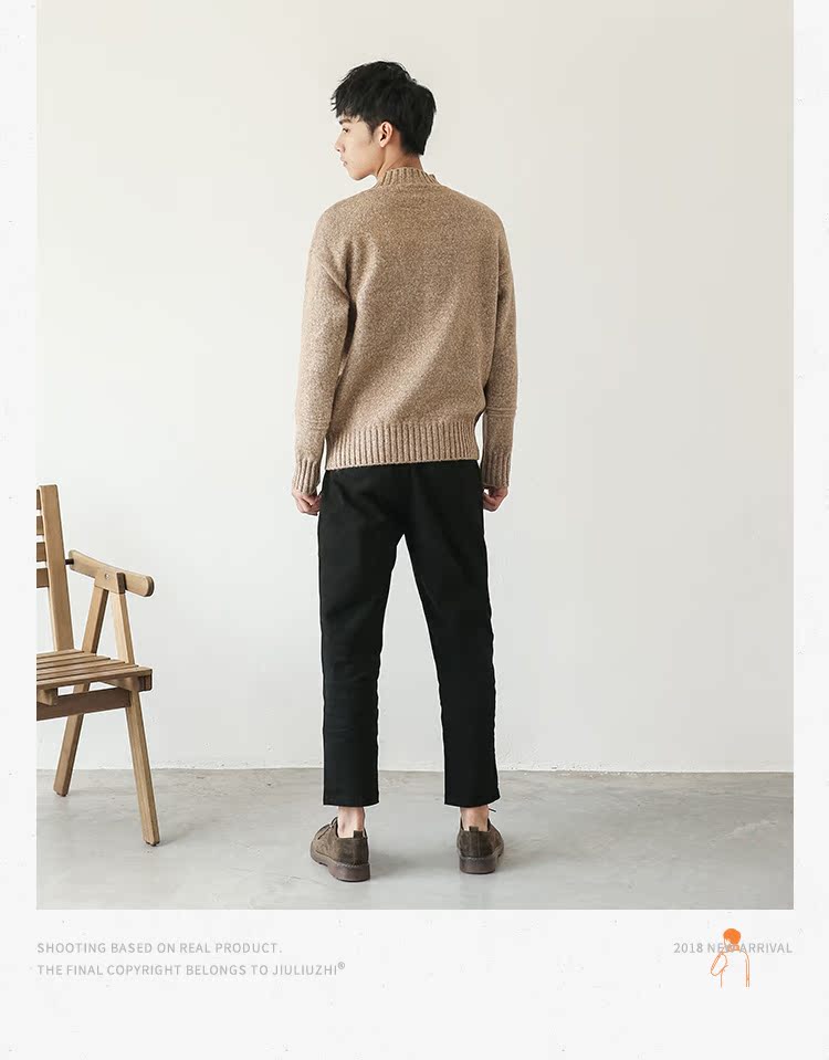 Mùa thu mới phong cách lười áo len nửa cổ nam thanh niên retro xu hướng cá tính áo len lông thỏ