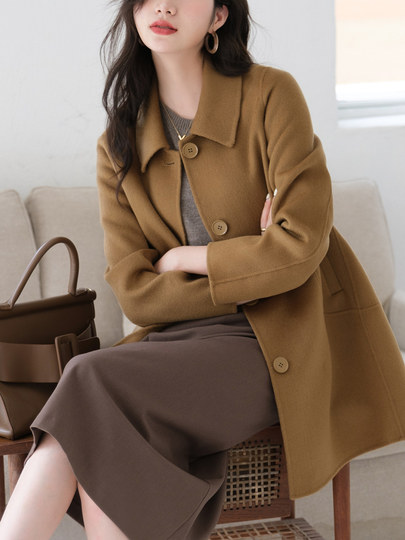 2025 Autumn and Winter New Double-Sided Cashmere Coat for Women, Mid-Length, Loose, High-End, Elegant 100% Wool Coat
