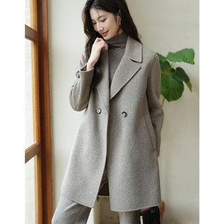 2025 Autumn and Winter New High-End Double-Sided Cashmere Coat for Women, Mid-Length Loose Woolen Hepburn Style Coat for Women