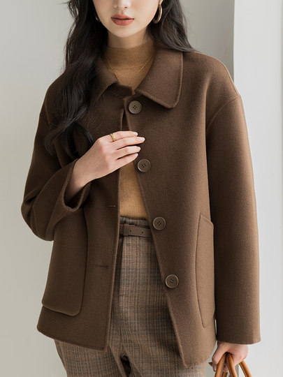 High-End Double-Sided Cashmere Coat for Women, Short Style, 2025 New Autumn and Winter Camel Color, Elegant Loose Woolen Coat for Women