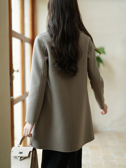2025 Autumn and Winter New High-End Double-Sided Cashmere Coat for Women, Mid-Length Loose Woolen Hepburn Style Coat for Women