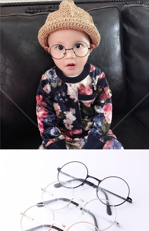 Bé trai và bé gái gọng kính dễ thương không có ống kính bé trai bé gái tròn dễ thương bé khung thủy triều bé - Kính khung kính mắt bích ngọc