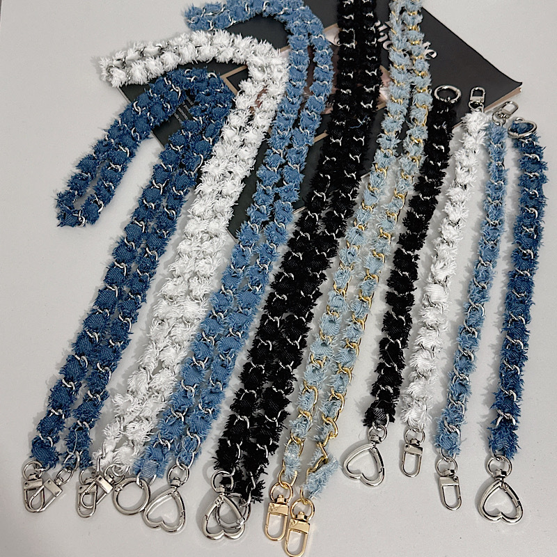 Bag Chain, Small Chanel-Style Denim Leather Chain Strap, Phone Case Hanging Chain, Metal Bag Chain, Crossbody Strap
