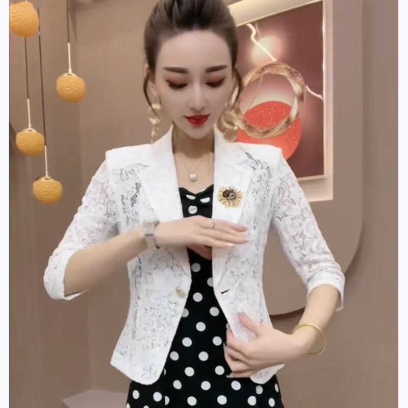 Lace Cardigan Shawl for Women, Summer Style, Slim Fit, Short Sun Protection Blouse, Hollow White Blazer