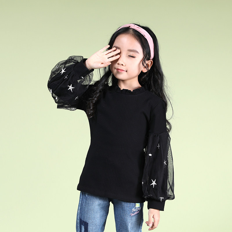 Girls' bottoming shirts, black children's autumn clothes, big girls' long-sleeved T-shirts, cotton autumn clothes, high-neck spring and autumn tops