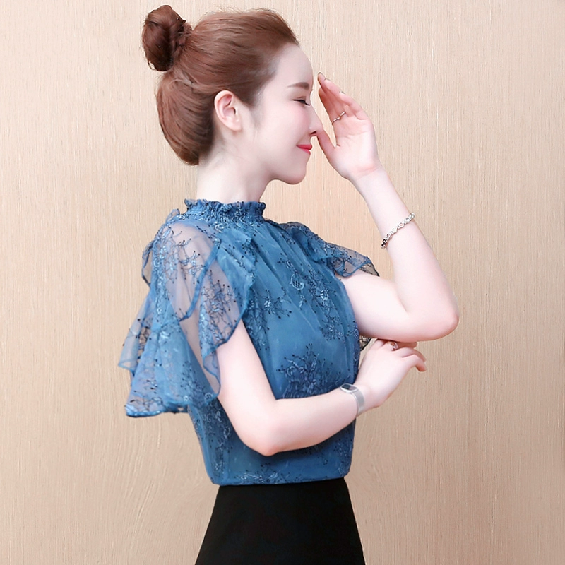 Áo sơ mi voan ngắn tay phụ nữ mùa hè 2021 thời trang mới kiểu dáng nước ngoài áo sơ mi nhỏ siêu cổ tích ren áo sơ mi - Áo sơ mi chiffon ren