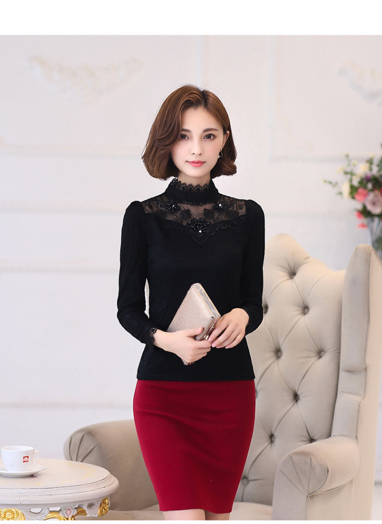 Quần áo ấm cho nữ phiên bản Hàn Quốc mới của áo sơ mi mùa đông Áo thun dài tay nữ size lớn cộng với áo nhung đáy dày bằng nhung áo thun có cổ nữ
