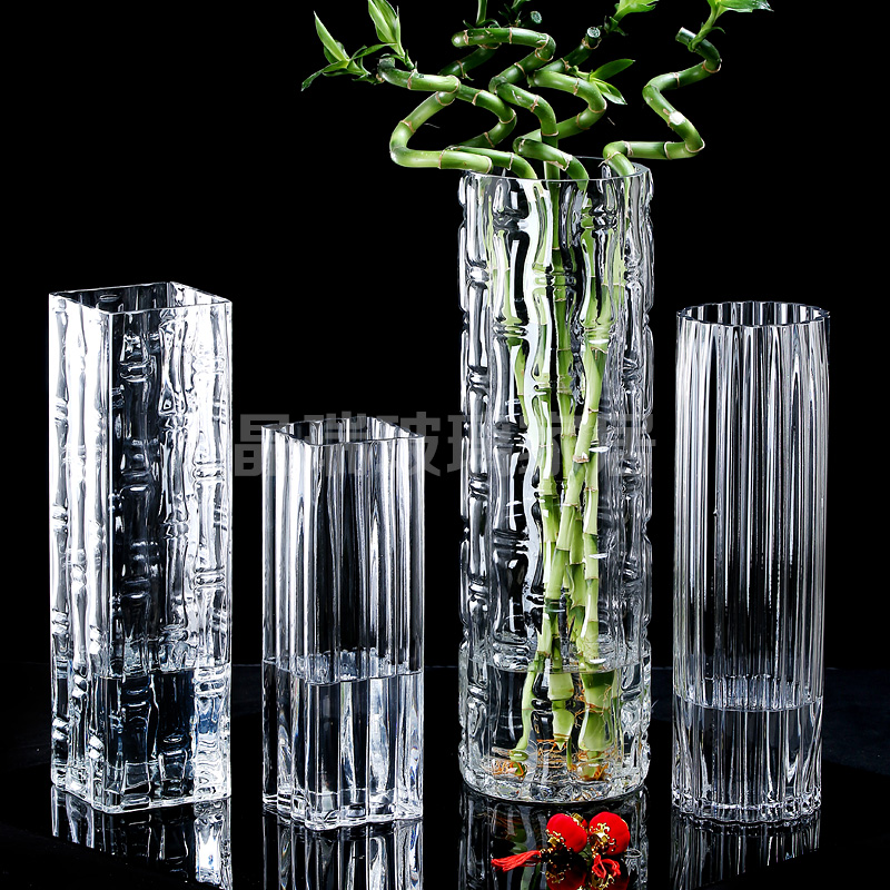 King size bamboo Transparent Glass Thickened Vase 50 cm Hydroponic living room Floor-to-ceiling Crystal decoration 40 cm
