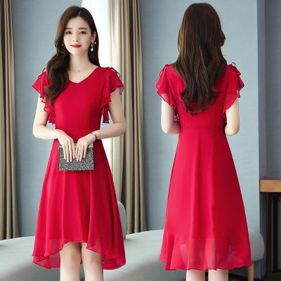 韩版修身显瘦连衣裙不规则气质中长