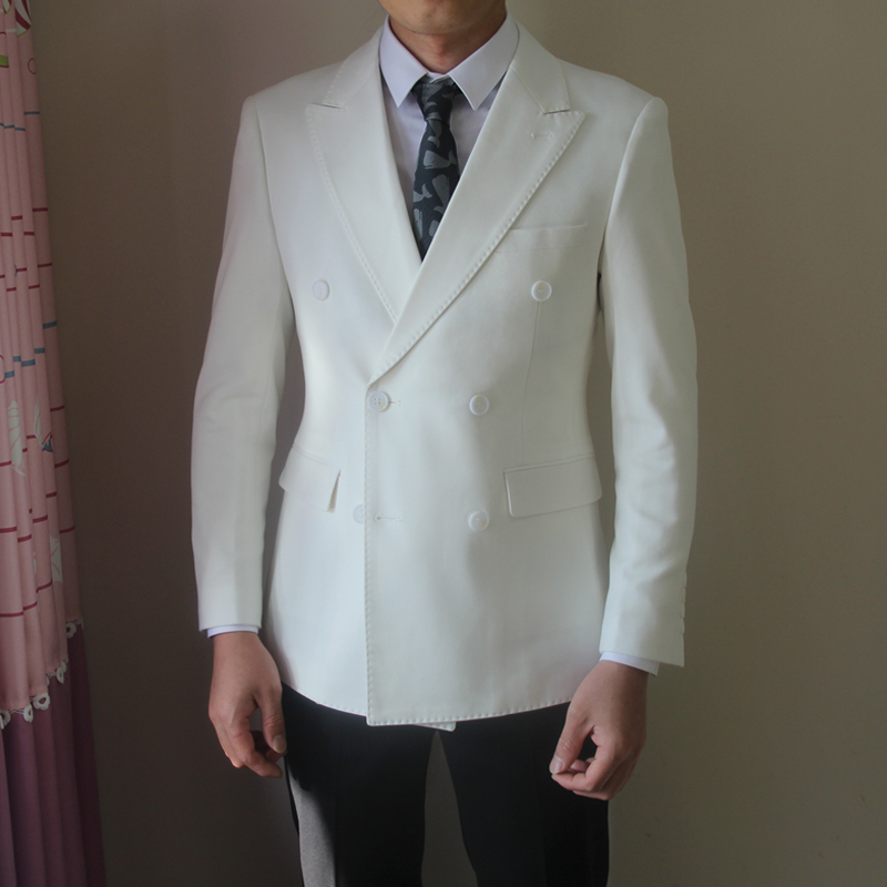 White Double-Breasted Blazer for Men, High-End Spring and Autumn Business Casual British Style Slim Fit Men's Suit Jacket