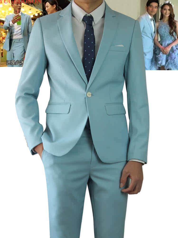 Suit men's suit summer casual men thin slim Korean version light blue handsome Huang Zongze with the same suit men