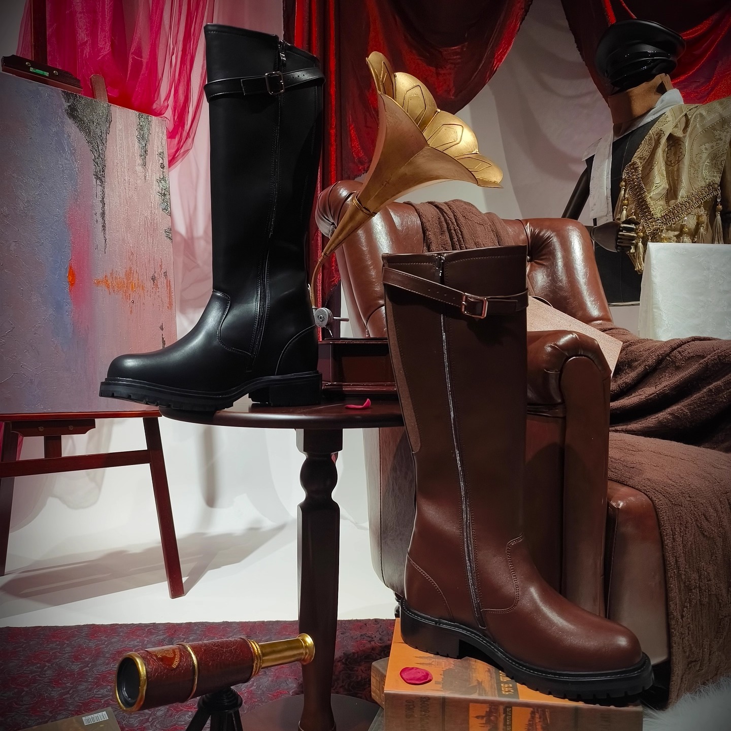 末日小豆子增高皮鞋红底尖头英伦风马丁靴2025春季新款