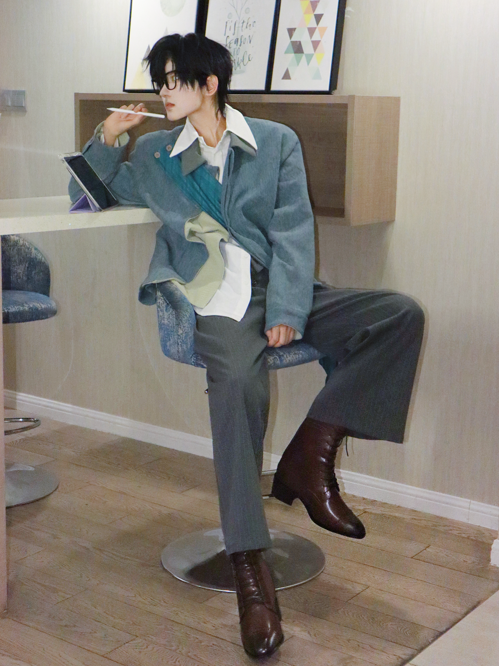 15cm 棕色红底皮鞋～末日小豆子cosplay 隐形增高皮鞋-淘宝网