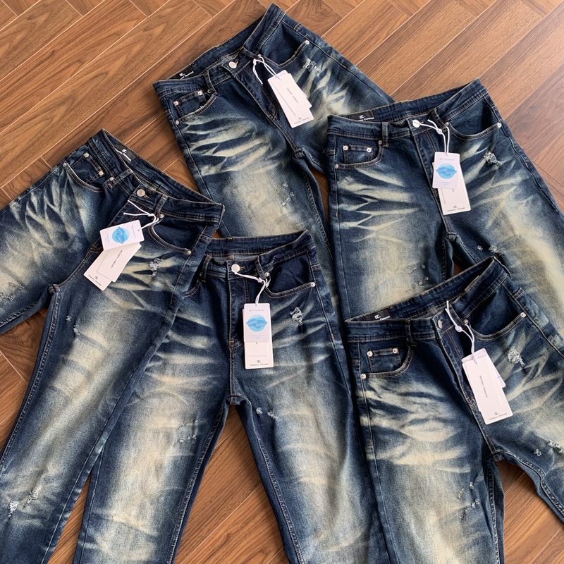 American Vintage Washed Distressed Whiskered Ripped Flared Stretch Jeans 517 Style Long Pants for Men