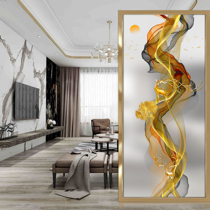 Modern entry art glass suspended ceiling double-sided partition screen porch living room background frosted light-transmitting light luxury abstract