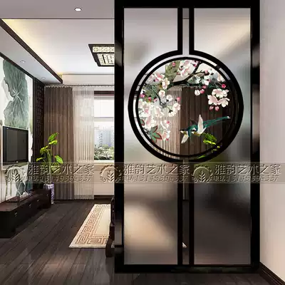 Simple art glass partition screen entrance door double-sided frosted glass decoration background wall Magnolia fragrance