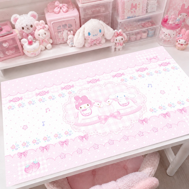 Cute Cartoon Desk Mat with a Girly Heart, Pvc Waterproof ins Style Desktop Mat, Pink Desk Mat for Girls, Office Dormitory Desk Mat