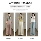 Синие тонкие штаны для отдыха, высокая талия, свободный прямой крой