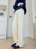 White Fleece-Lined Sweatpants for Women, Winter 2025 New Style, Casual Petite Straight-Leg Joggers, Slim-Fit Banana Wide-Leg Pants