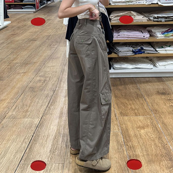 American-Style Military Green Scimitar Cargo Pants for Women 2025 New Multi-Pocket Loose Slimming Versatile Casual Wide-Leg Pants