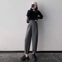 Gray suit pants women spring and autumn 2021 New wide legs loose high waist drape 155 small man carrot pants