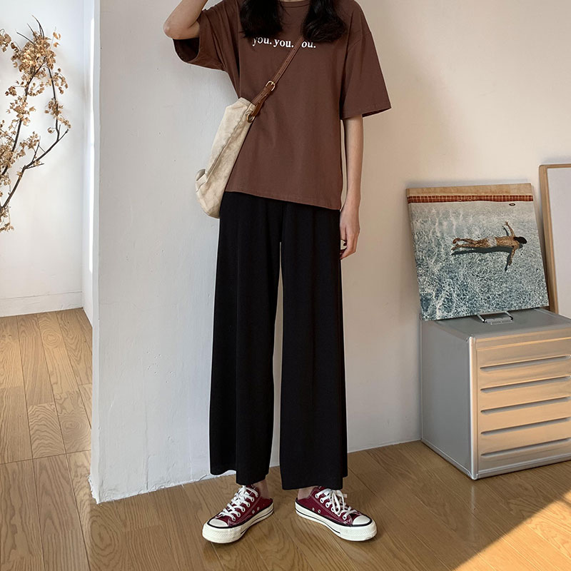 Ice Silk Broadlegged Pants Woman Summer Thin with high waist pituitary cold pants black Thin Slim 90% Straight Silo Little Subcasual Pants