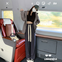 Grey Draw Rope Sports Pants Women Ins Surge Spring Fall High Waisted Casual Noodles Lazy walking bent pants pituitary pants with wide leg pants