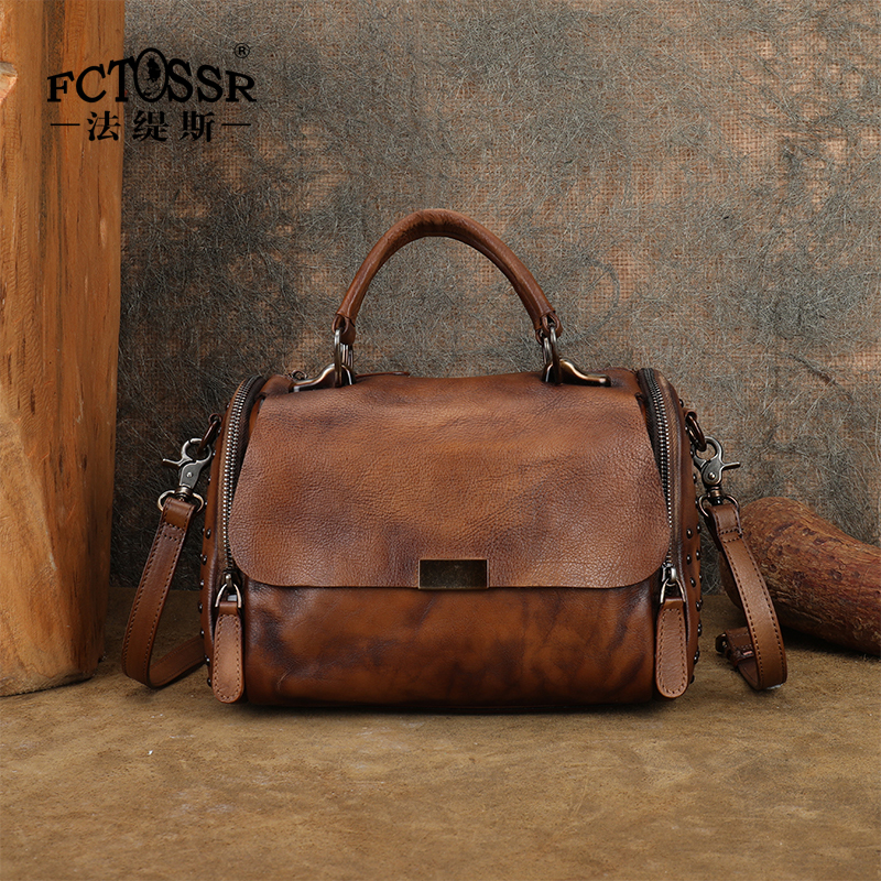 Fatis Artistic Retro Boston Bag Large Capacity Pillow Bag Textured Handmade Genuine Leather Handbag Shoulder Crossbody Bag Fatis Artistic Retro Boston Bag Large Capacity Pillow Bag Textured Handmade Genuine Leather Handbag Shoulder Crossbody Bag
